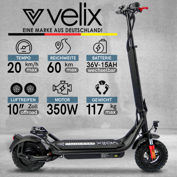 Velix E-Kick Pro Elektroroller mit extra breiter Trittflsaeche