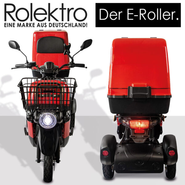 Rolektro E-Carrier 25 V.3 Lithium, Rot, mit XXL-Koffer, 25 km/h Elektroroller